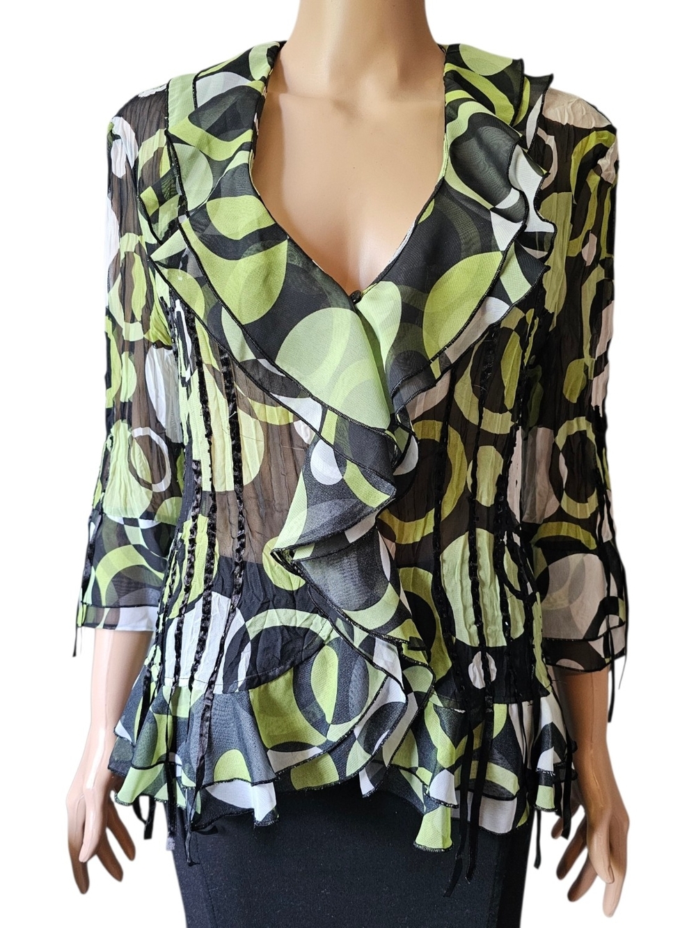 Piano Y2K Sheer Ruffled Cardigan Blouse – Size M